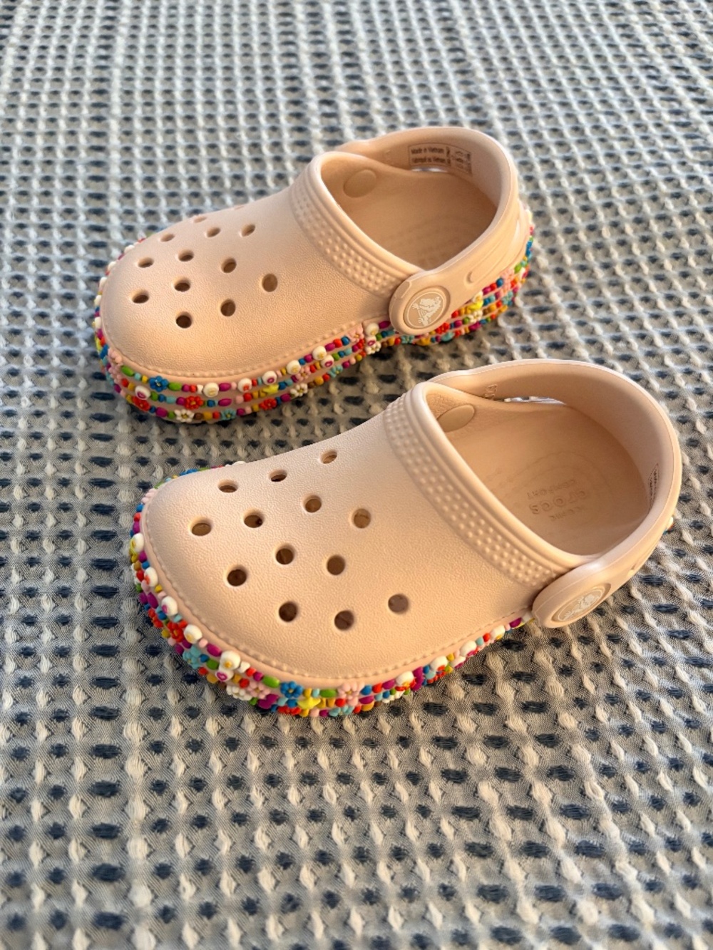 Toddler Size 7 Pink Crocs with Bead Details
